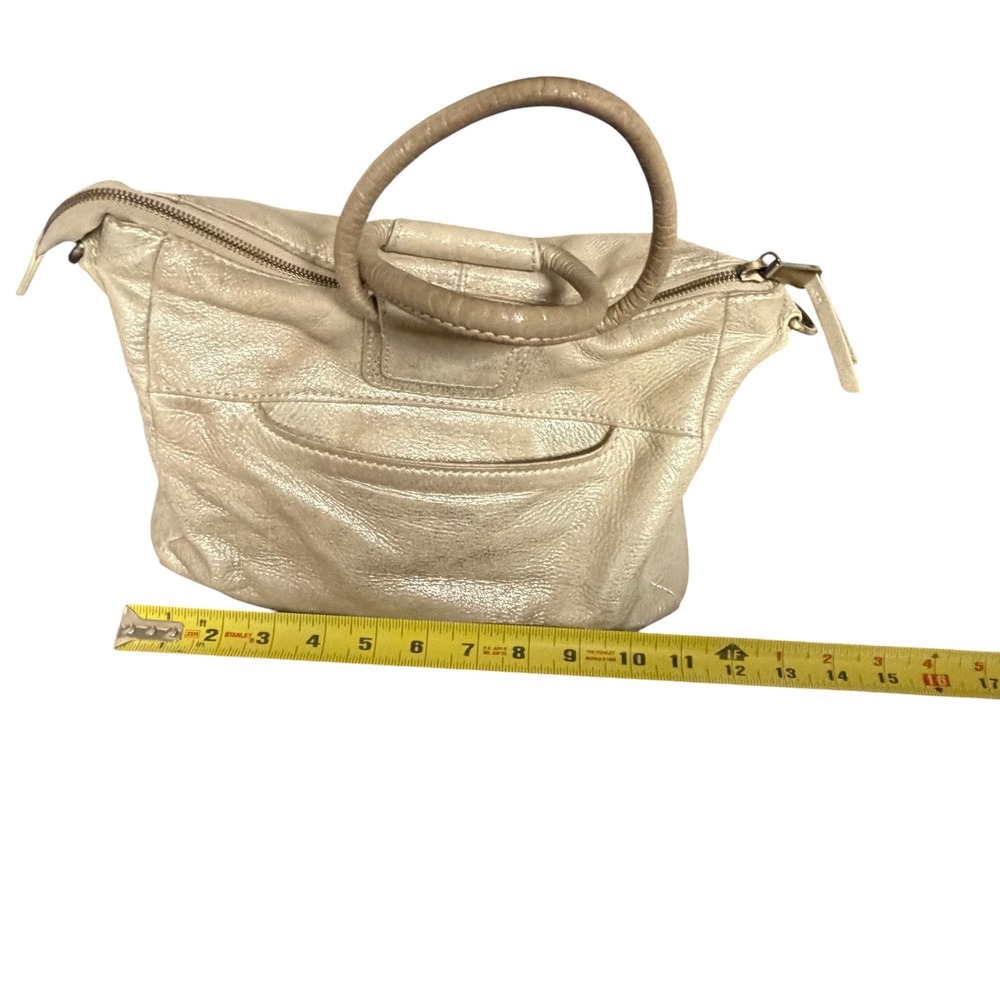 HOBO Shelia Metallic Champagne Gold Green Tint Leather Satchel Handbag - Picture 9 of 16